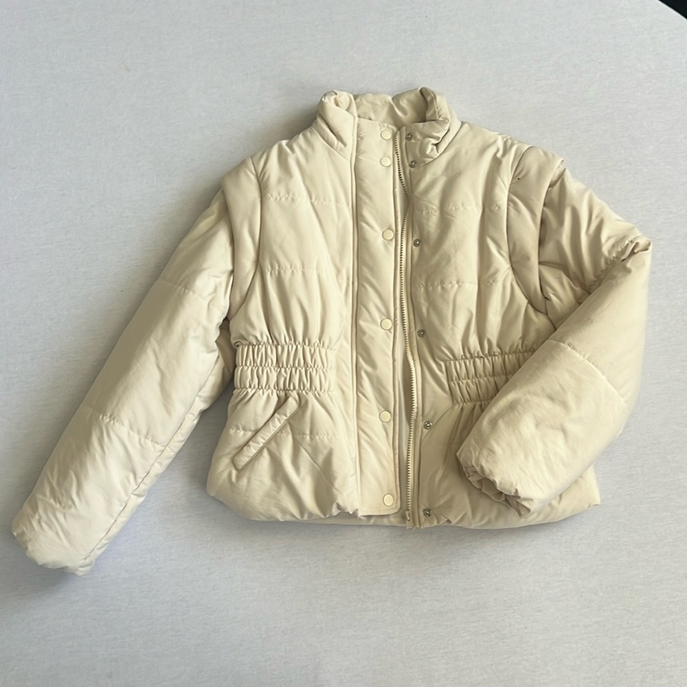 Sadie & Sage Ivory Puffer Jacket Zip Off Sleeves Vest Small